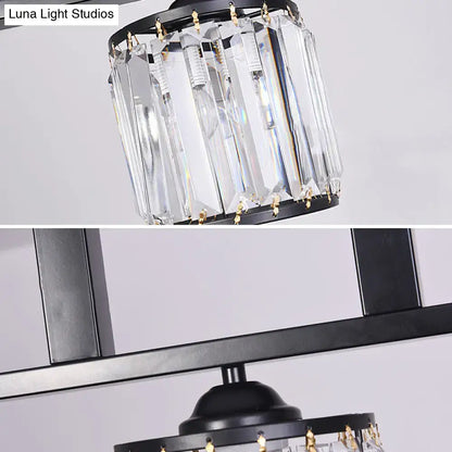 Rustic black cylindrical island pendant kitchen crystal chandelier