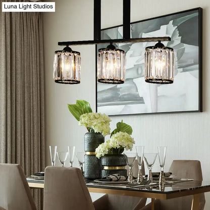 Rustic black cylindrical island pendant kitchen crystal chandelier