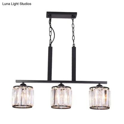 Rustic black cylindrical island pendant kitchen crystal chandelier