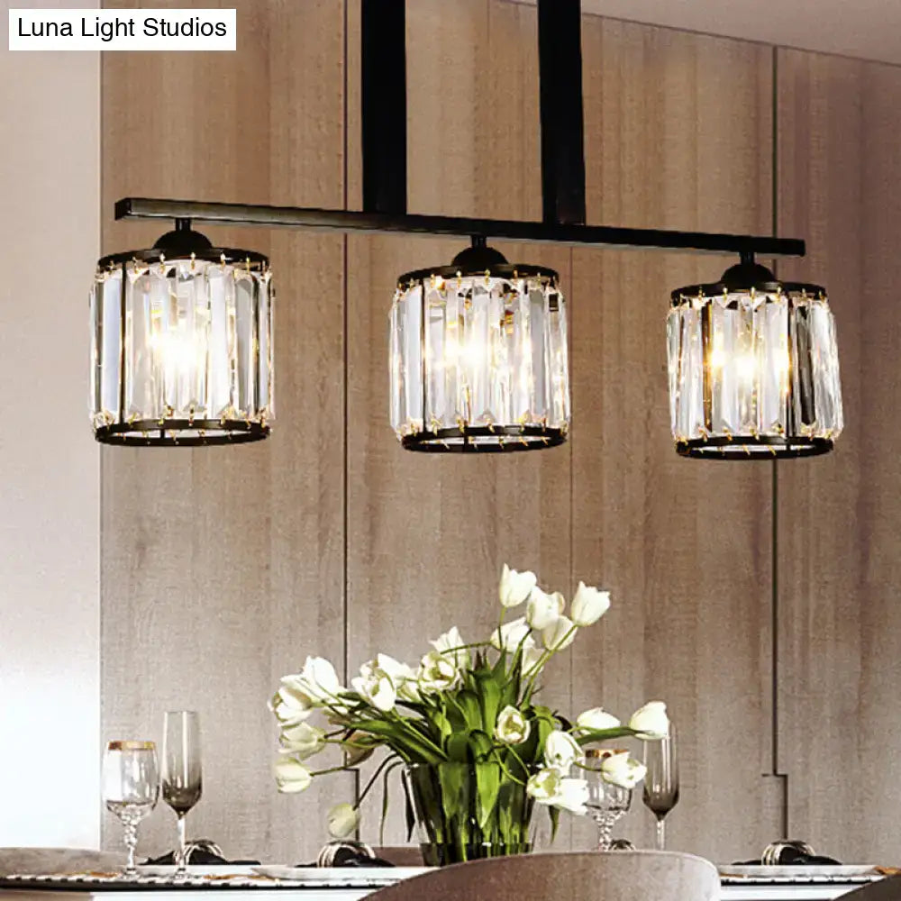 Rustic black cylindrical island pendant kitchen crystal chandelier