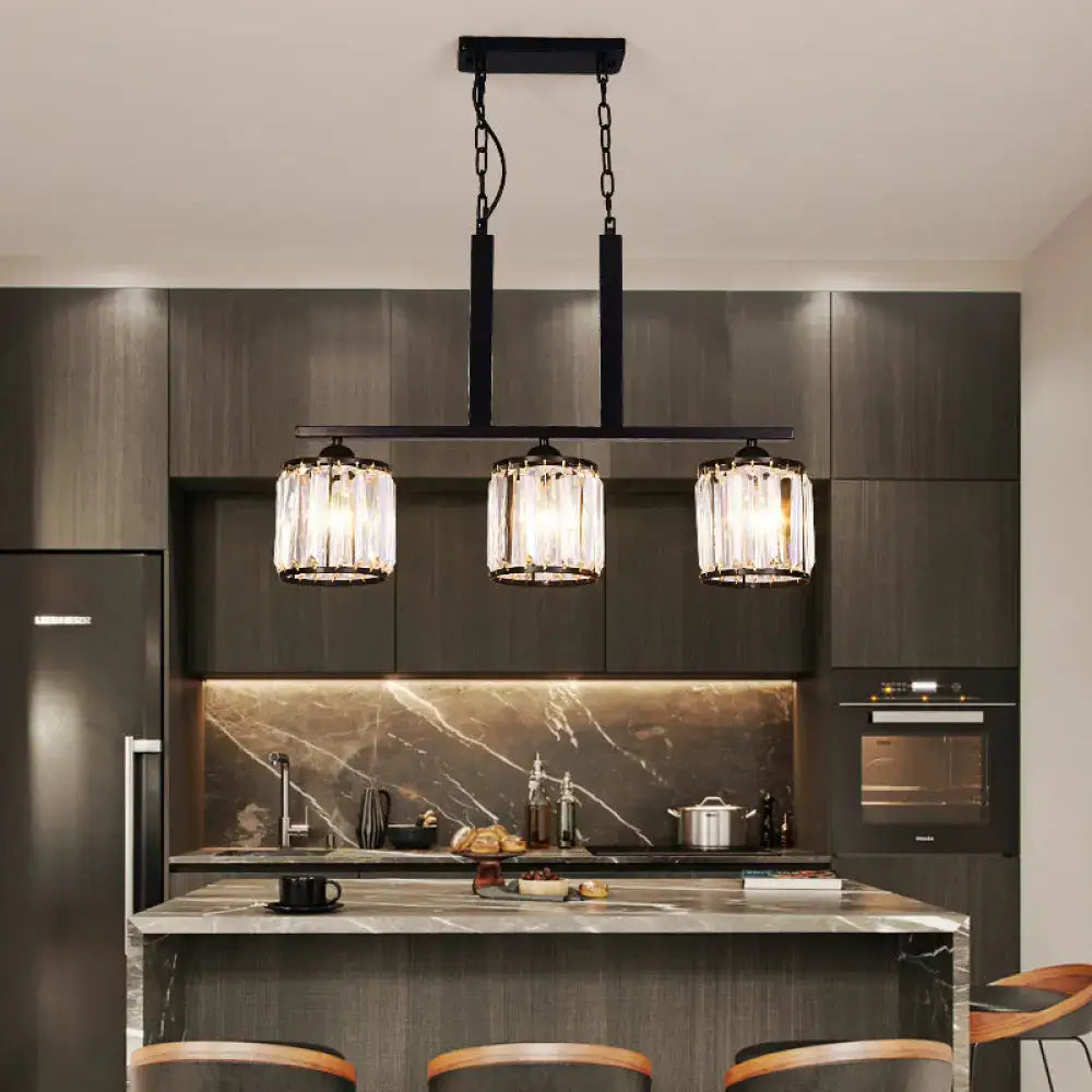 Rustic black cylindrical island pendant kitchen crystal chandelier