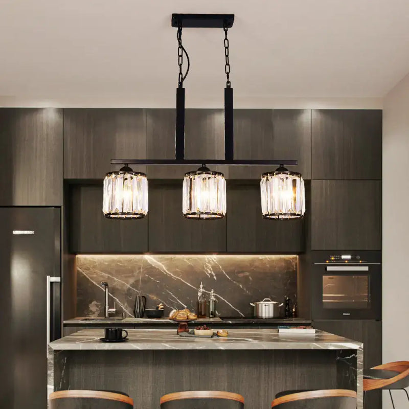 Rustic black cylindrical island pendant kitchen crystal chandelier