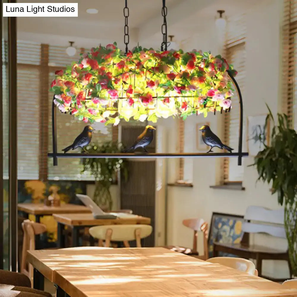 Rustic black metal floral island chandelier dining room 110v-120v