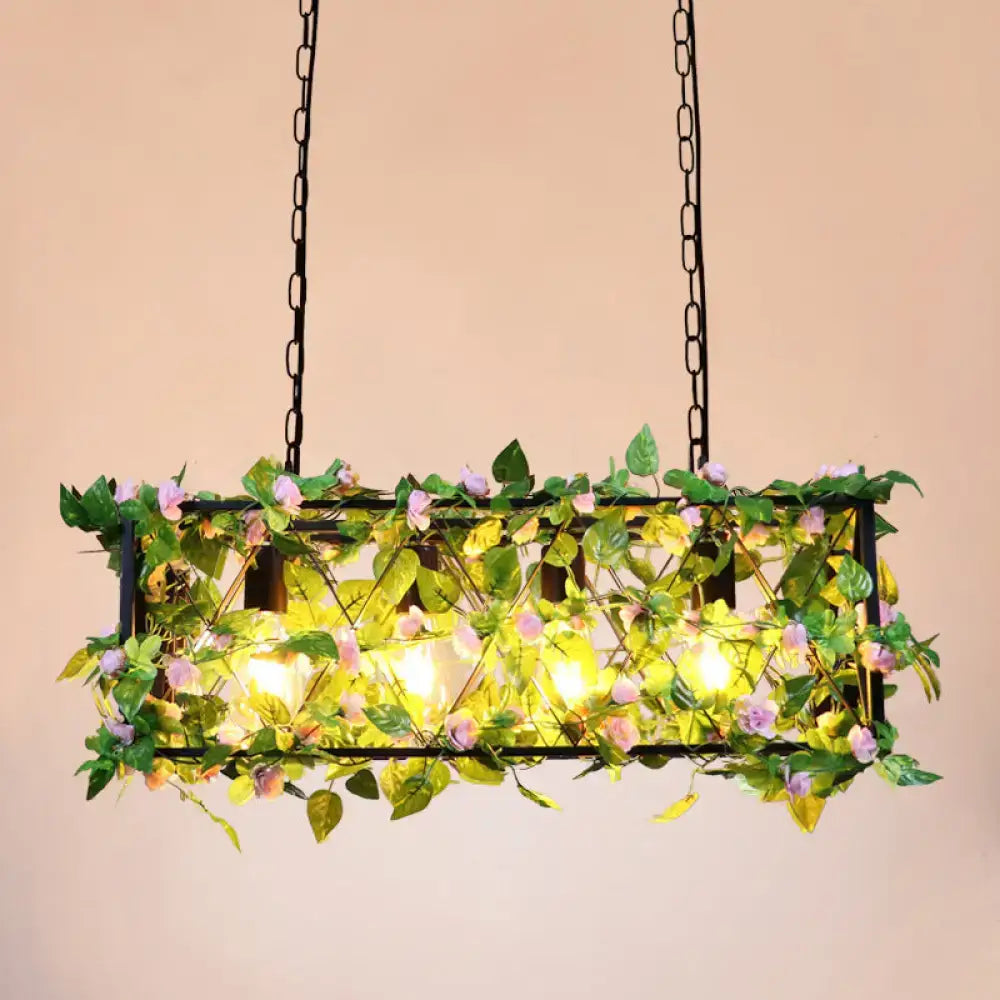 Rustic black metal floral island chandelier dining room 110v-120v