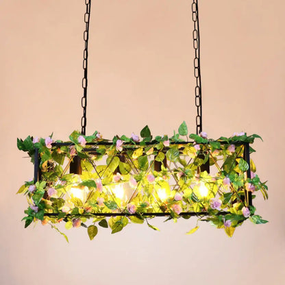 Rustic black metal floral island chandelier dining room 110v-120v