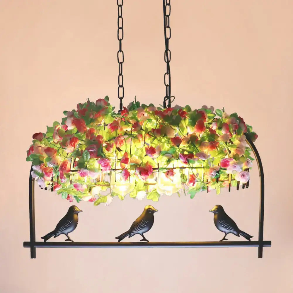Rustic black metal floral island chandelier dining room 110v-120v