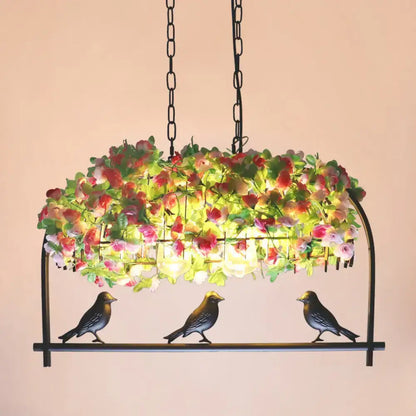 Rustic black metal floral island chandelier dining room 110v-120v