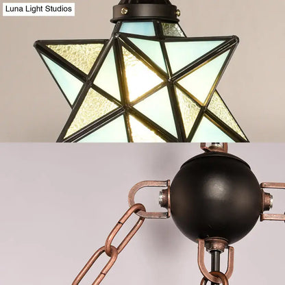 Rustic star hanging lamp with multicolored glass for dining room