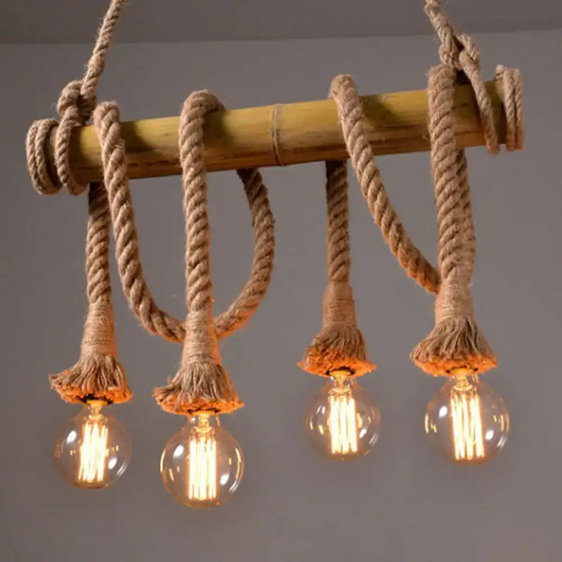Rustic brown bamboo and rope island pendant light kitchen chandelier