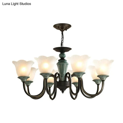Rustic blackish green floral chandelier with frosted glass living room