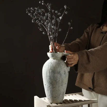 Rustic handmade white ceramic vase living room coarse pottery jug