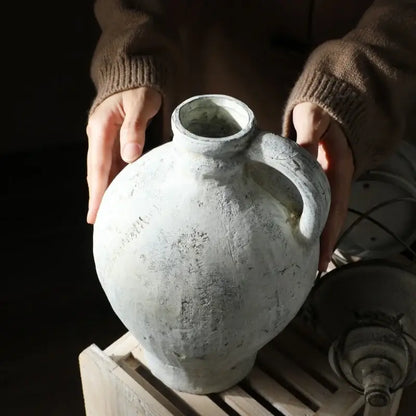 Rustic handmade white ceramic vase living room coarse pottery jug