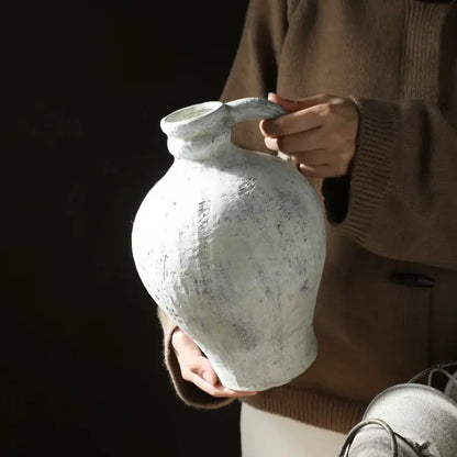 Rustic handmade white ceramic vase living room coarse pottery jug