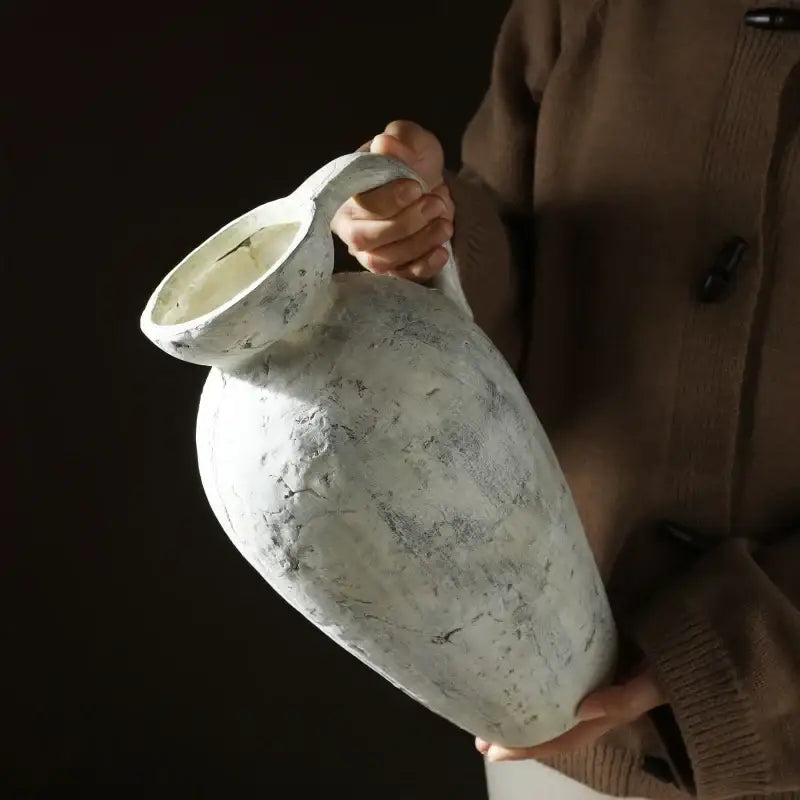 Rustic handmade white ceramic vase living room coarse pottery jug