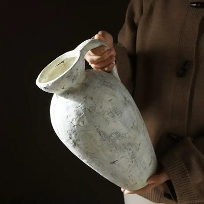 Rustic handmade white ceramic vase living room coarse pottery jug