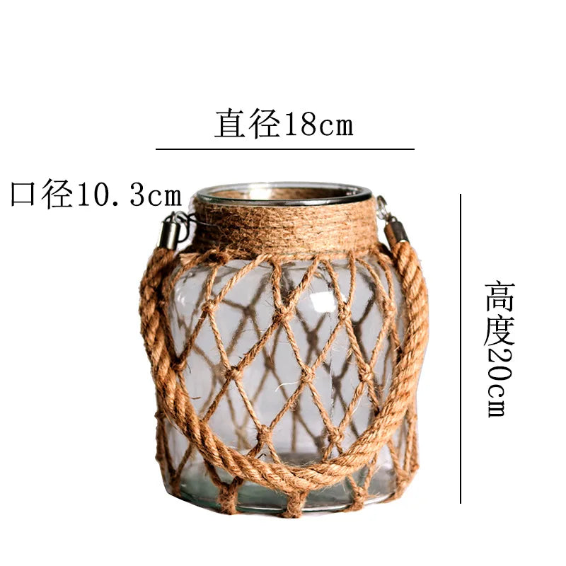 DecorBites™ Rustic Hanging Glass Vase with Hemp Rope