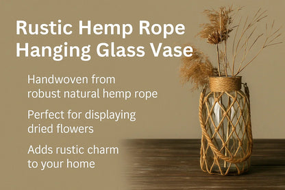 DecorBites™ Rustic Hanging Glass Vase with Hemp Rope
