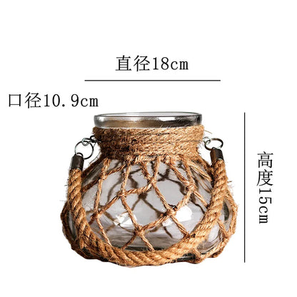 DecorBites™ Rustic Hanging Glass Vase with Hemp Rope
