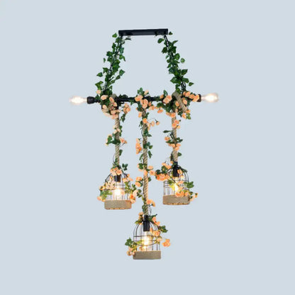 Industrial rustic iron birdcage suspended lighting for dining rooms
