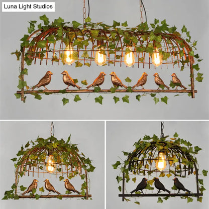 Rustic bronze birdcage island ceiling light kitchen industrial style