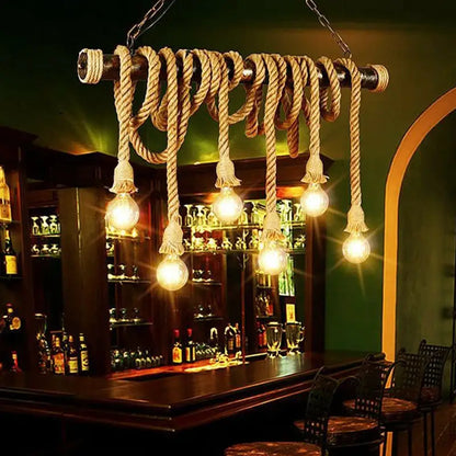 Rustic jute rope island pendant light – kitchen amber bulb fixture