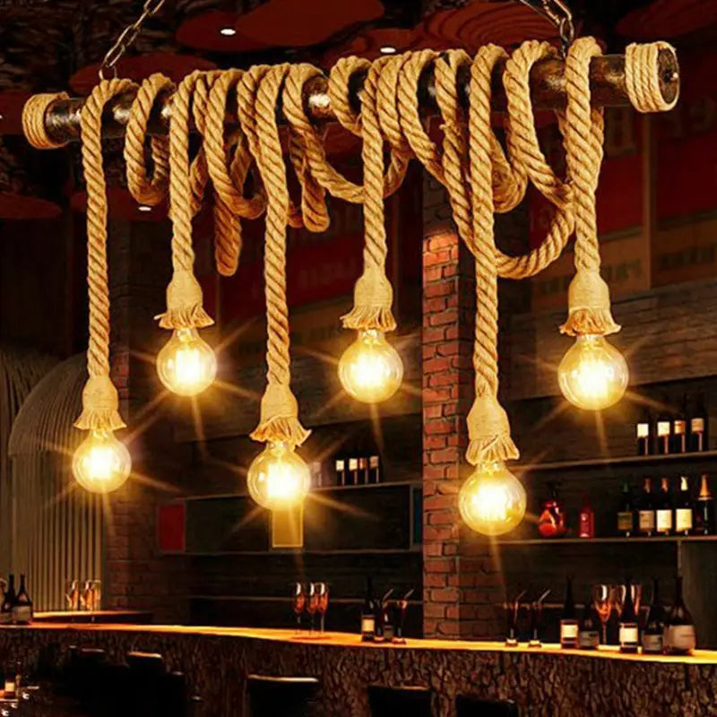 Rustic jute rope island pendant light – kitchen amber bulb fixture