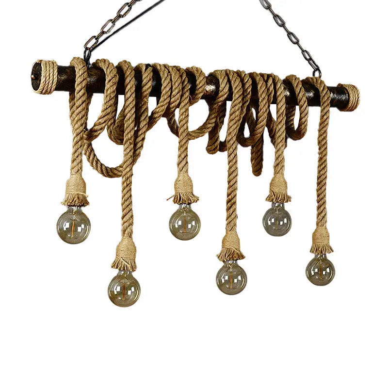 Rustic jute rope island pendant light – kitchen amber bulb fixture