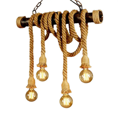 Rustic jute rope island pendant light – kitchen amber bulb fixture