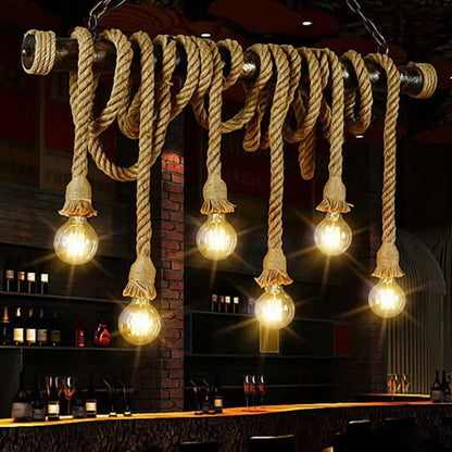 Rustic jute rope island pendant light – kitchen amber bulb fixture