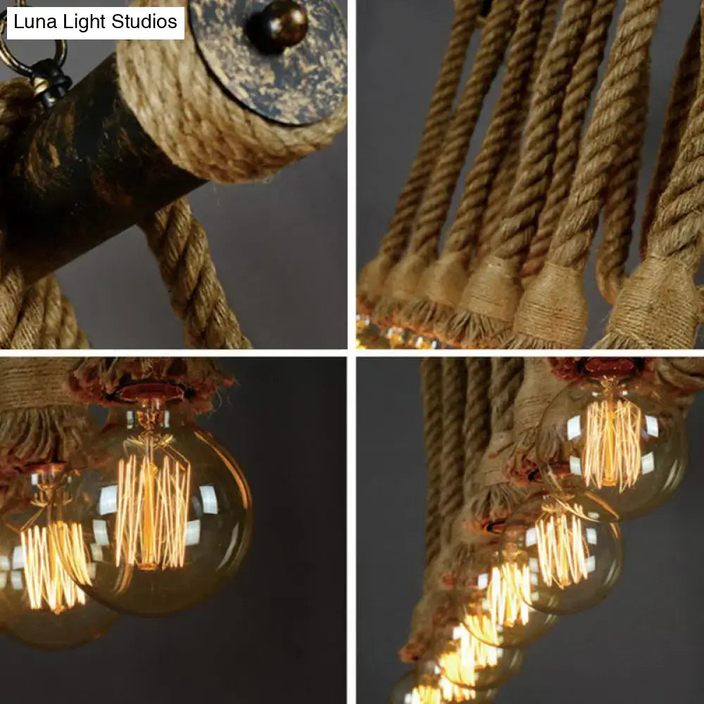 Industrial rustic natural rope island light dining room e26 e27 pendant