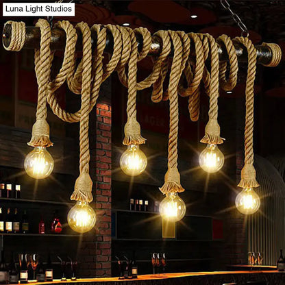 Industrial rustic natural rope island light dining room e26 e27 pendant