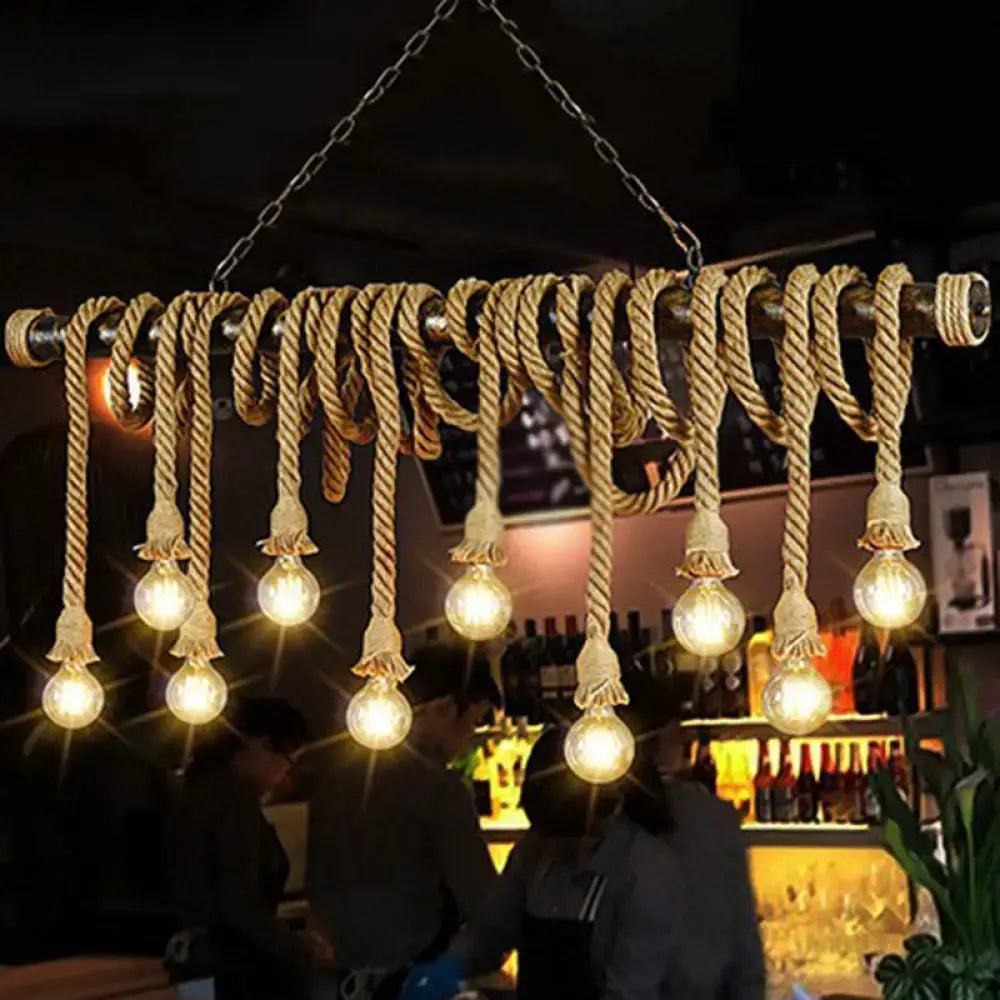 Industrial rustic natural rope island light dining room e26 e27 pendant