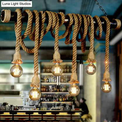 Industrial rustic natural rope island light dining room e26 e27 pendant