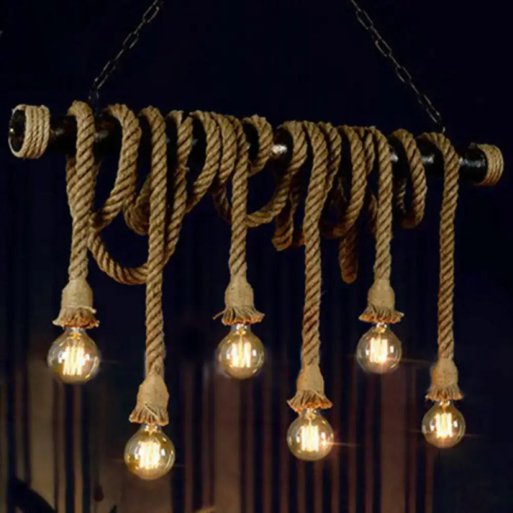 Industrial rustic natural rope island light dining room e26 e27 pendant