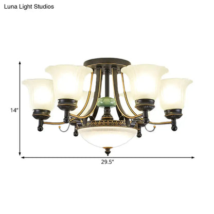 Rustic black & gold glass flower ceiling light fixture living room