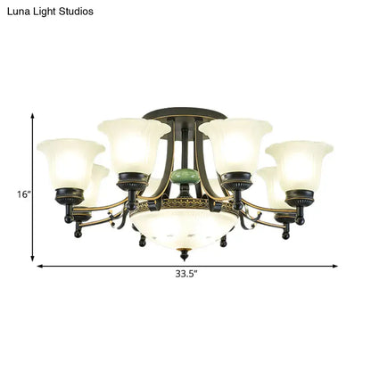 Rustic black & gold glass flower ceiling light fixture living room