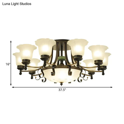 Rustic black & gold glass flower ceiling light fixture living room