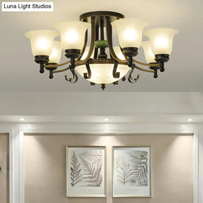 Rustic black & gold glass flower ceiling light fixture living room
