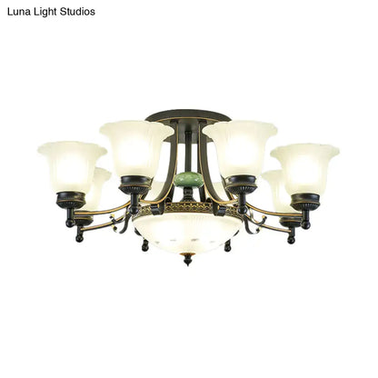 Rustic black & gold glass flower ceiling light fixture living room