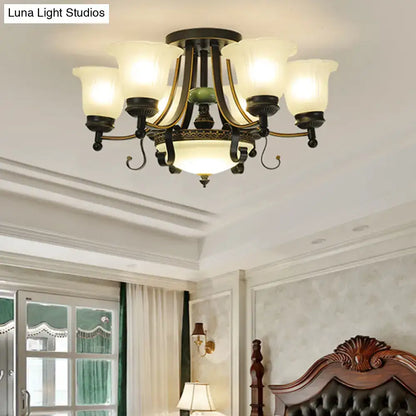 Rustic black & gold glass flower ceiling light fixture living room