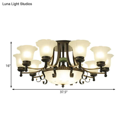 Rustic black & gold glass flower ceiling light fixture living room