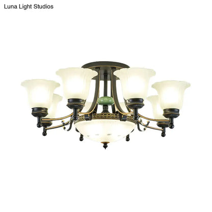 Rustic black & gold glass flower ceiling light fixture living room