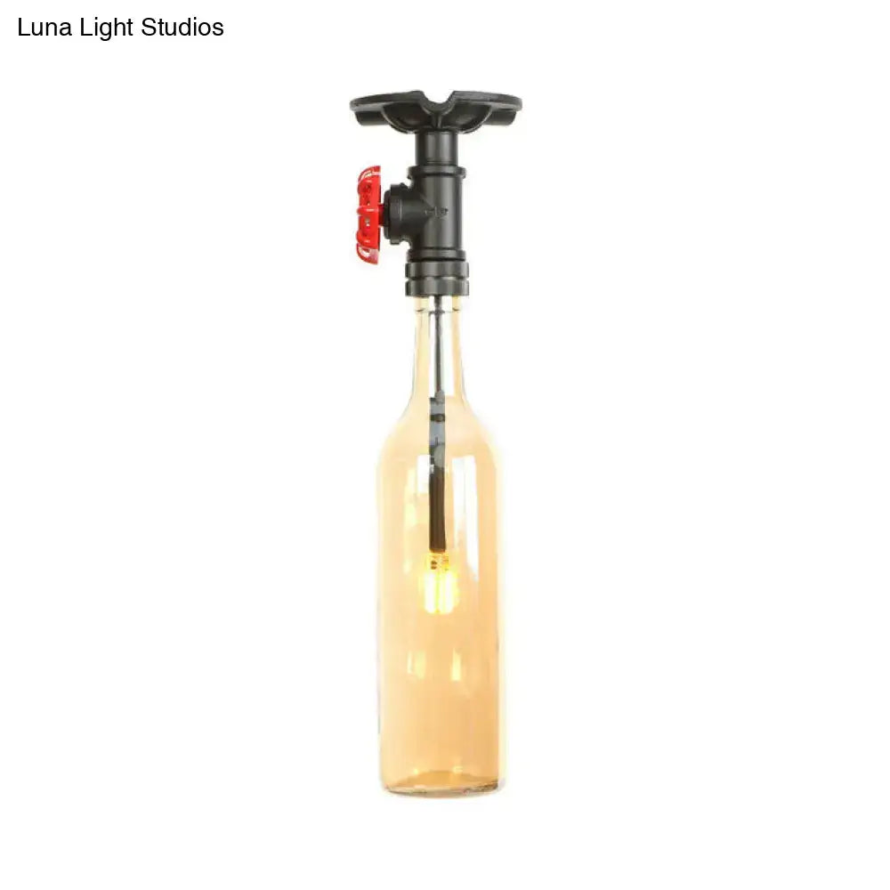 Rustic single light bottle glass semi flush kitchen lamp