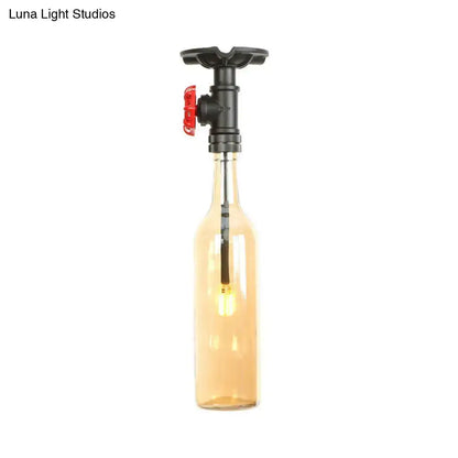 Rustic single light bottle glass semi flush kitchen lamp