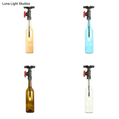 Rustic single light bottle glass semi flush kitchen lamp