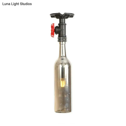 Rustic single light bottle glass semi flush kitchen lamp