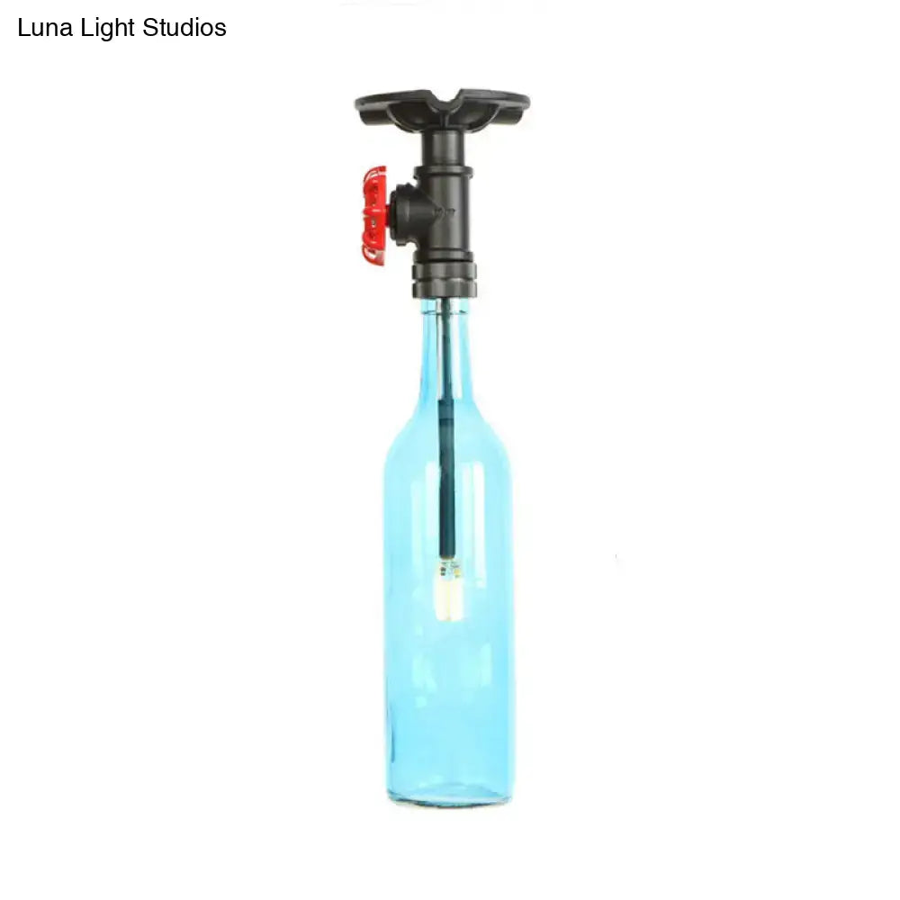 Rustic single light bottle glass semi flush kitchen lamp