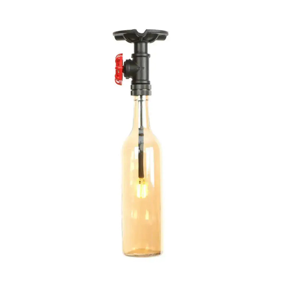 Rustic single light bottle glass semi flush kitchen lamp