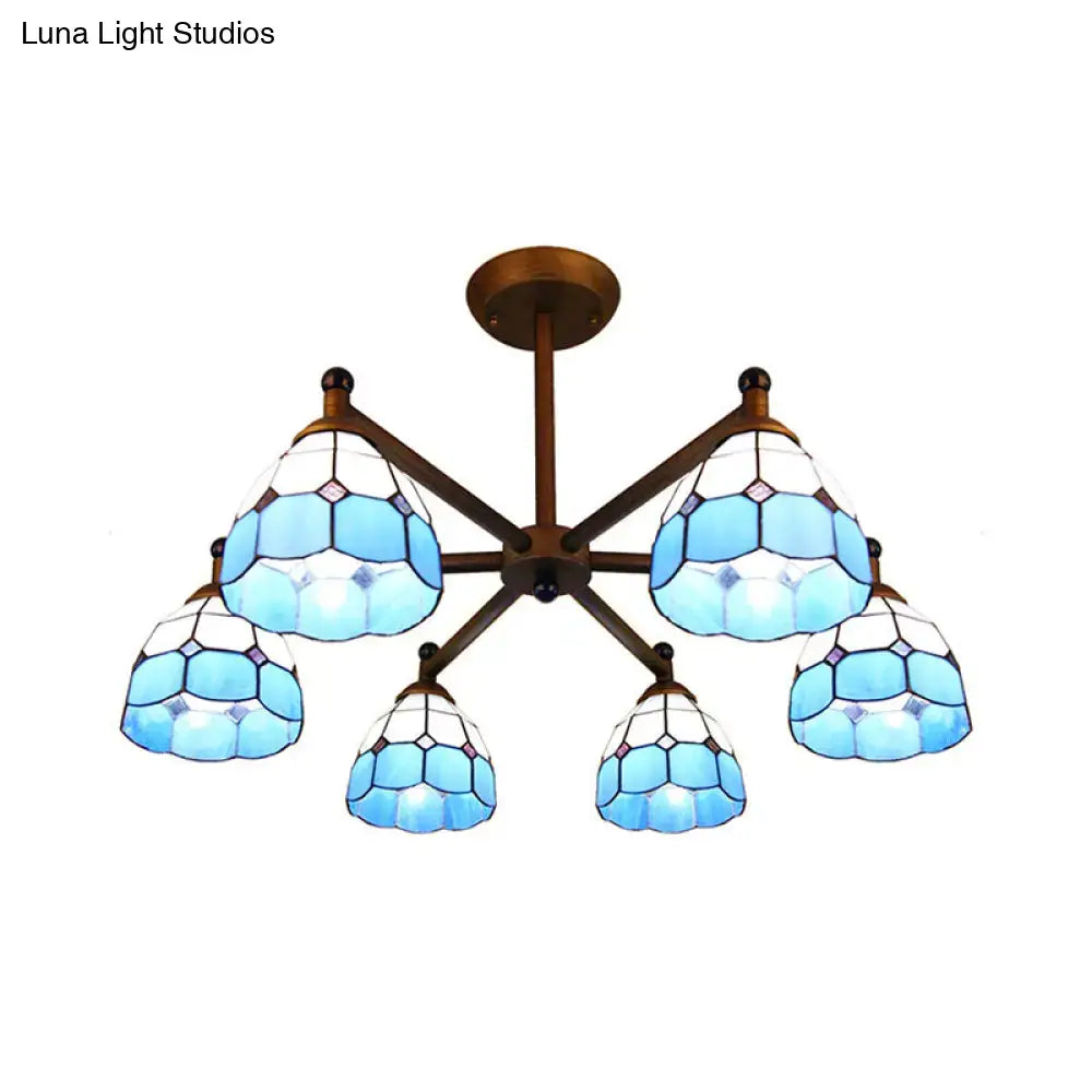 Rustic stained glass chandelier amber & white dining room light