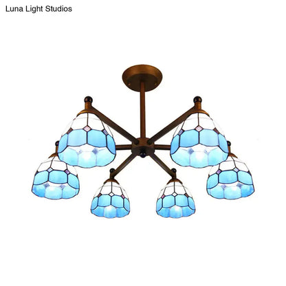 Rustic stained glass chandelier amber & white dining room light